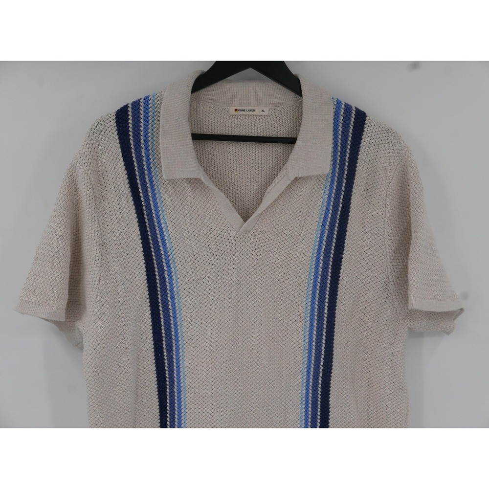 Marine Layer Sweater Polo Shirt Pullover Striped Cotton Johnny Collar Men's XL